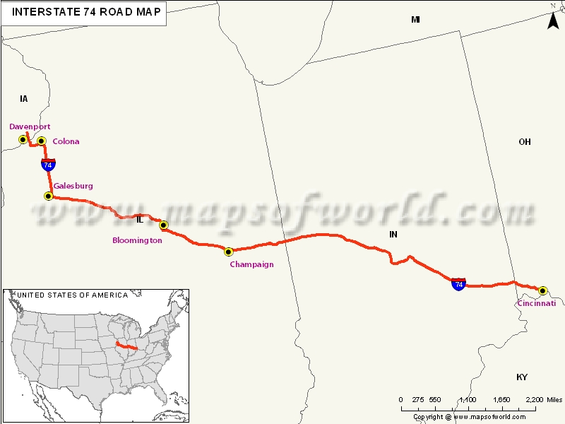 US Interstate 74 Map