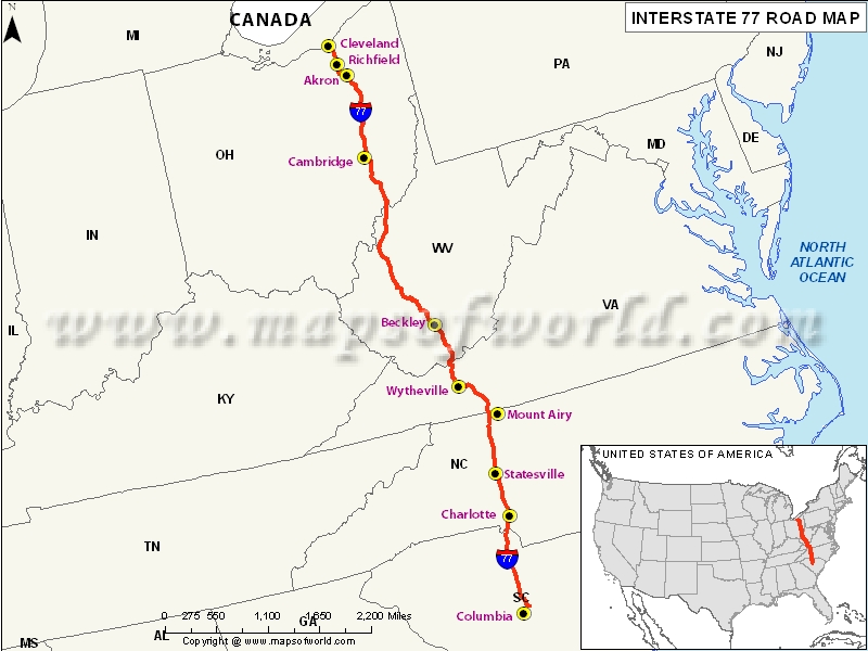 US Interstate 77 Map