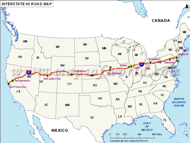 US Interstate 80 Map
