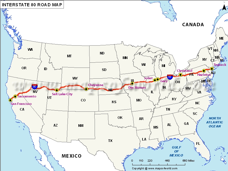 i 80 nebraska map Us Interstate 80 I 80 Map San Francisco California To Fort