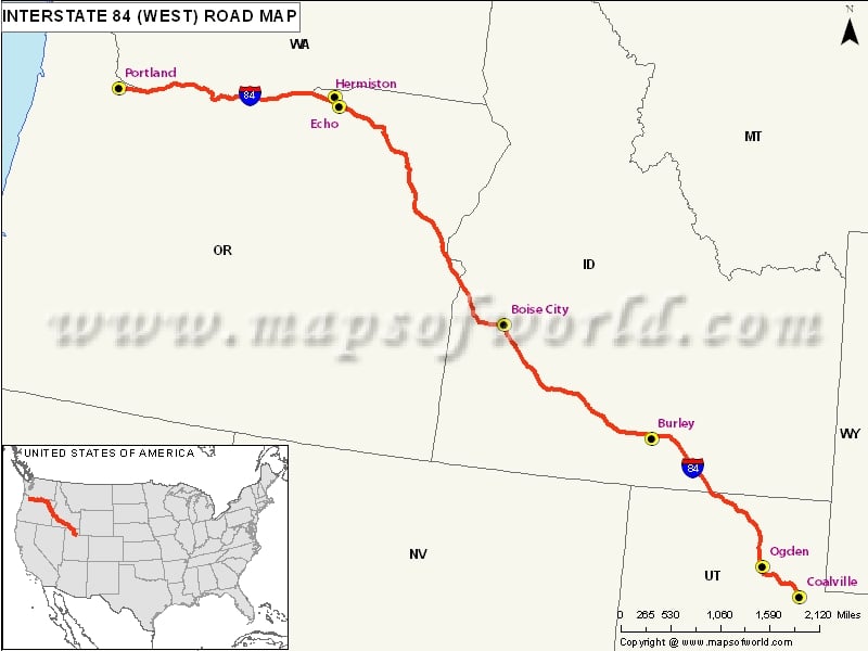 US Interstate 84 West Map