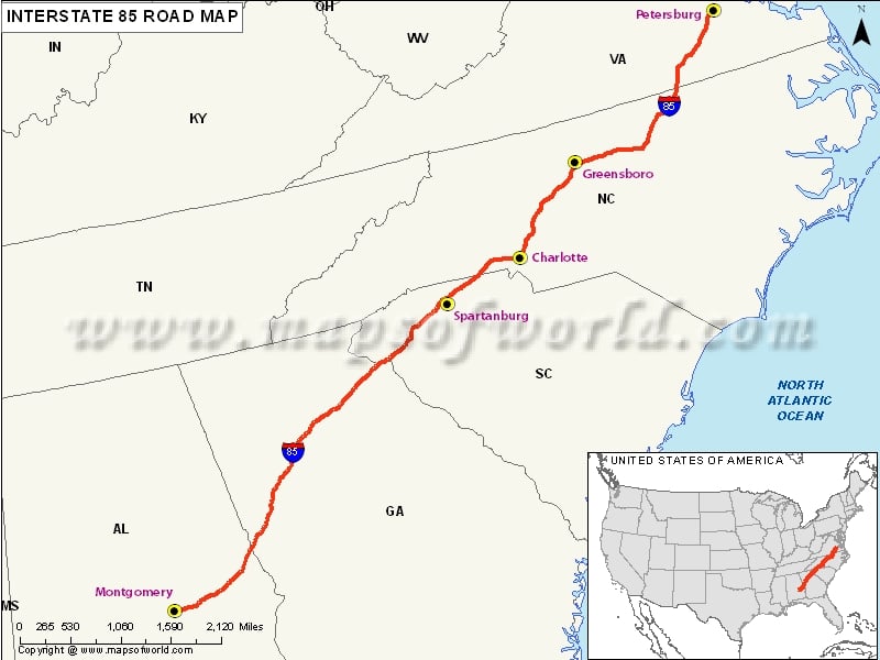 US Interstate 85 Map