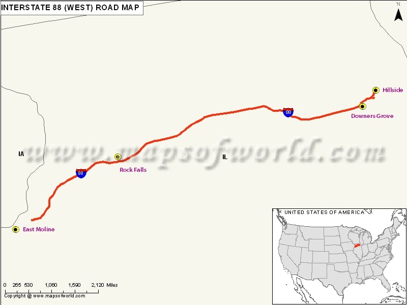US Interstate 88 West Map