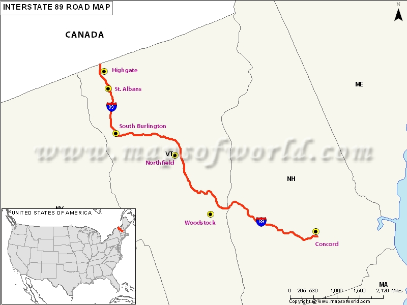 US Interstate 89 Map