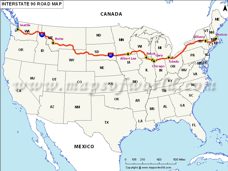 US Interstate 90 Map