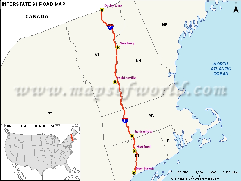 US Interstate 91 Map