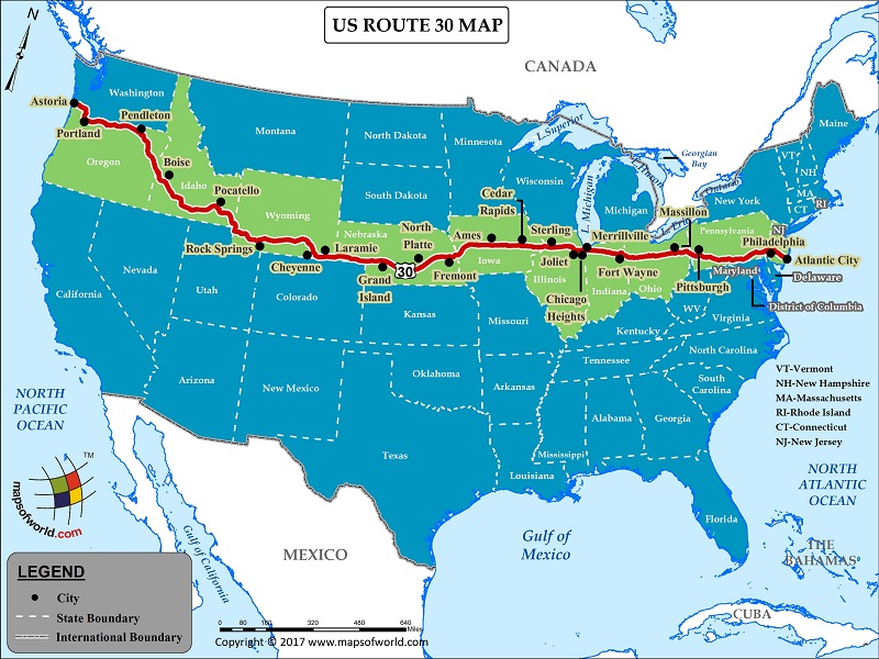 US Route 30 Map