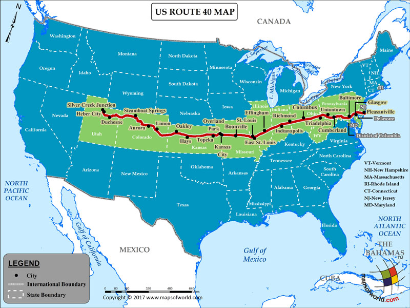 US Route 40 Map