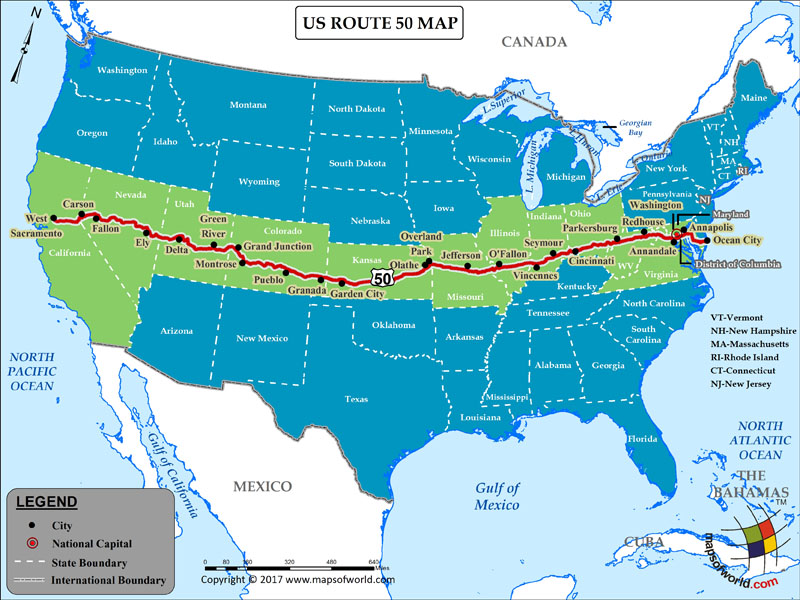 US Route 50 Map