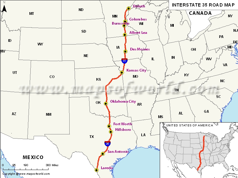 USA Interstate 35 Map