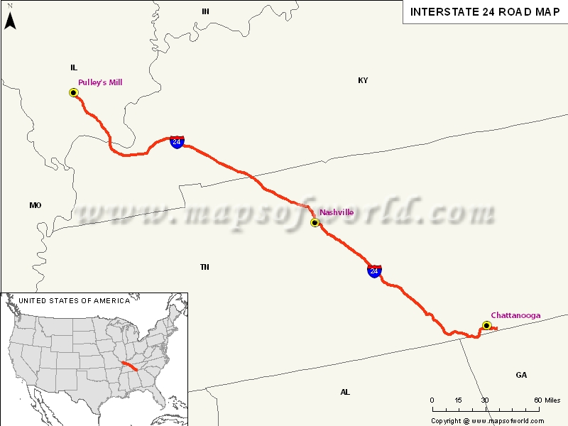 USA Interstate 24 Map