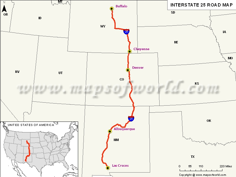 USA Interstate 25 Map