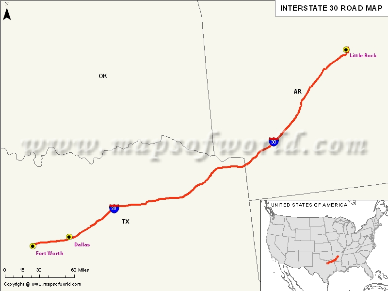 USA Interstate 30 Map