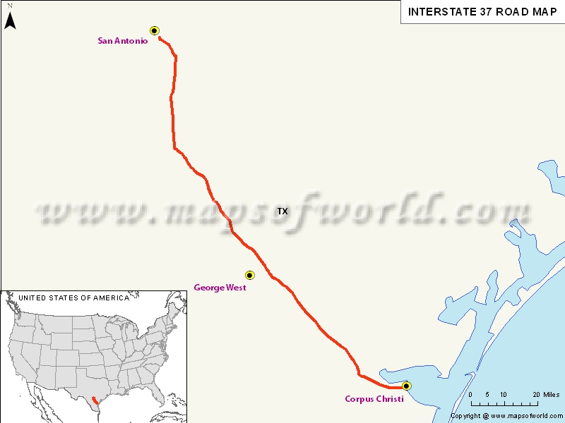 USA Interstate 37 Map