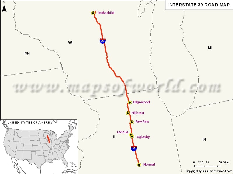 USA Interstate 39 Map