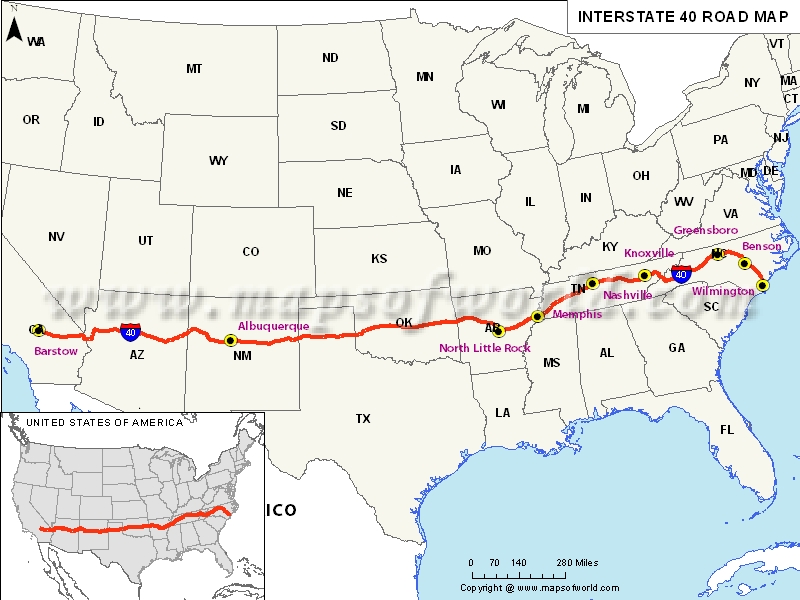 USA Interstate 40 Map