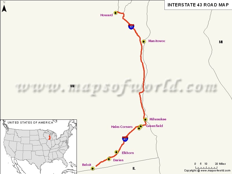 USA Interstate 43 Map