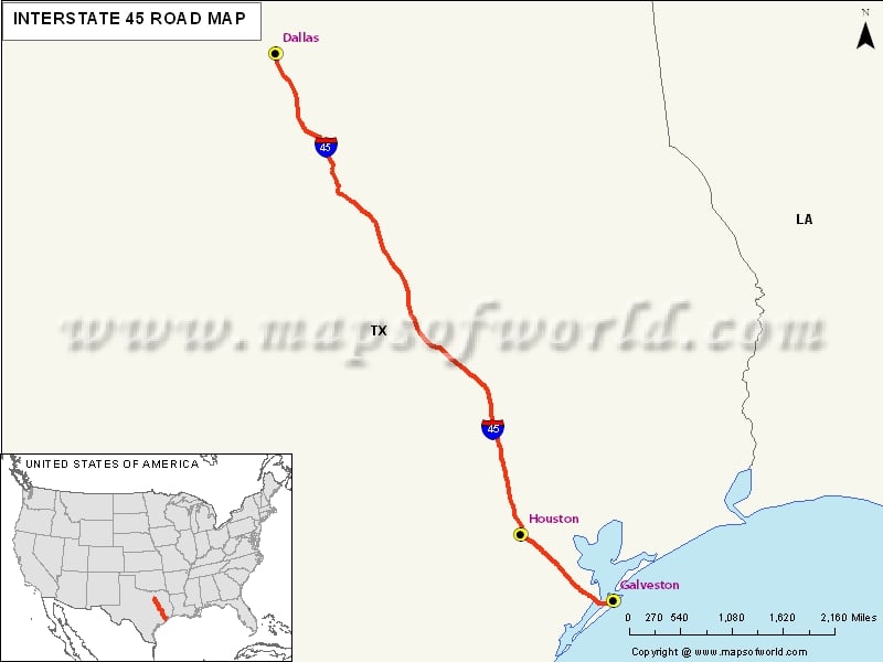 USA Interstate 45 Map