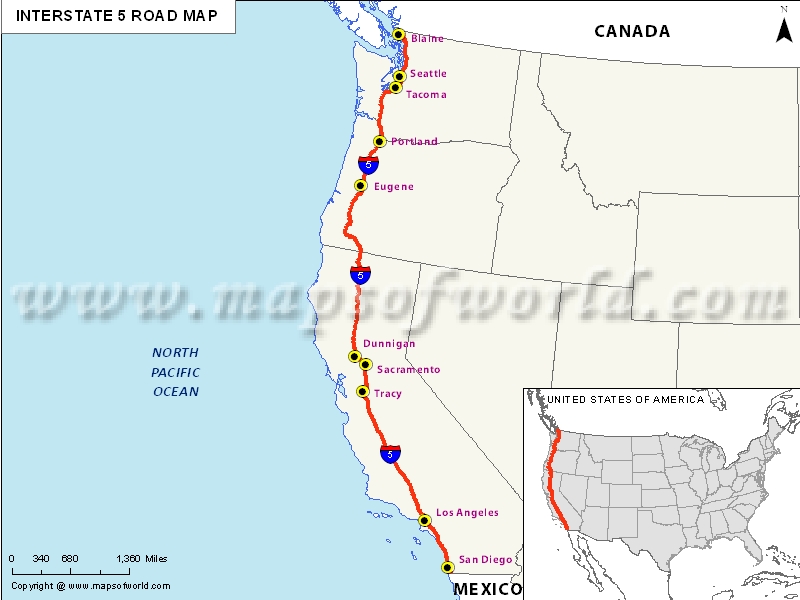 watsonville ca to hwy 5 freeway map