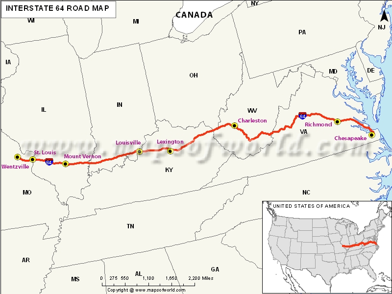 USA Interstate 64 Map