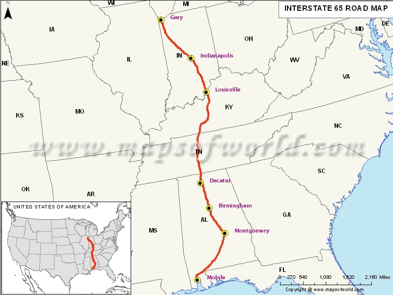 USA Interstate 65 Map