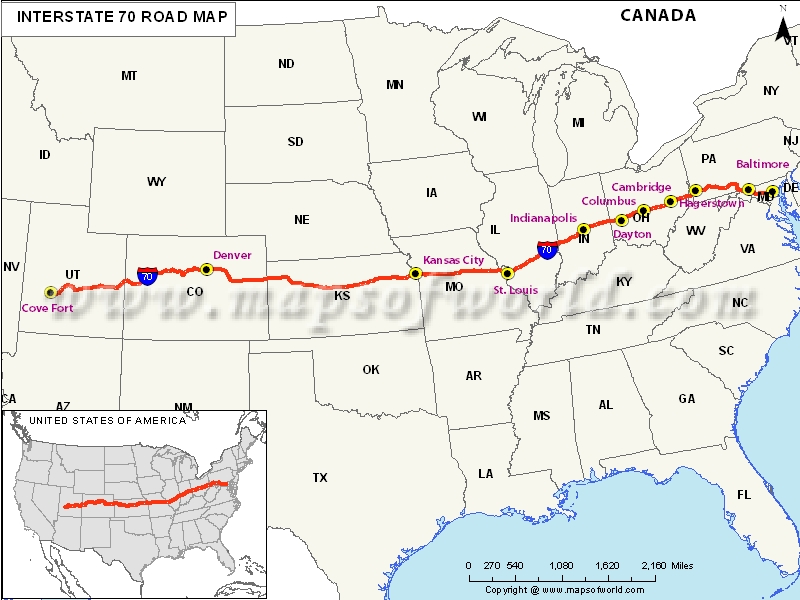 USA Interstate 70 Map