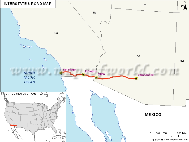 USA Interstate 8 Map