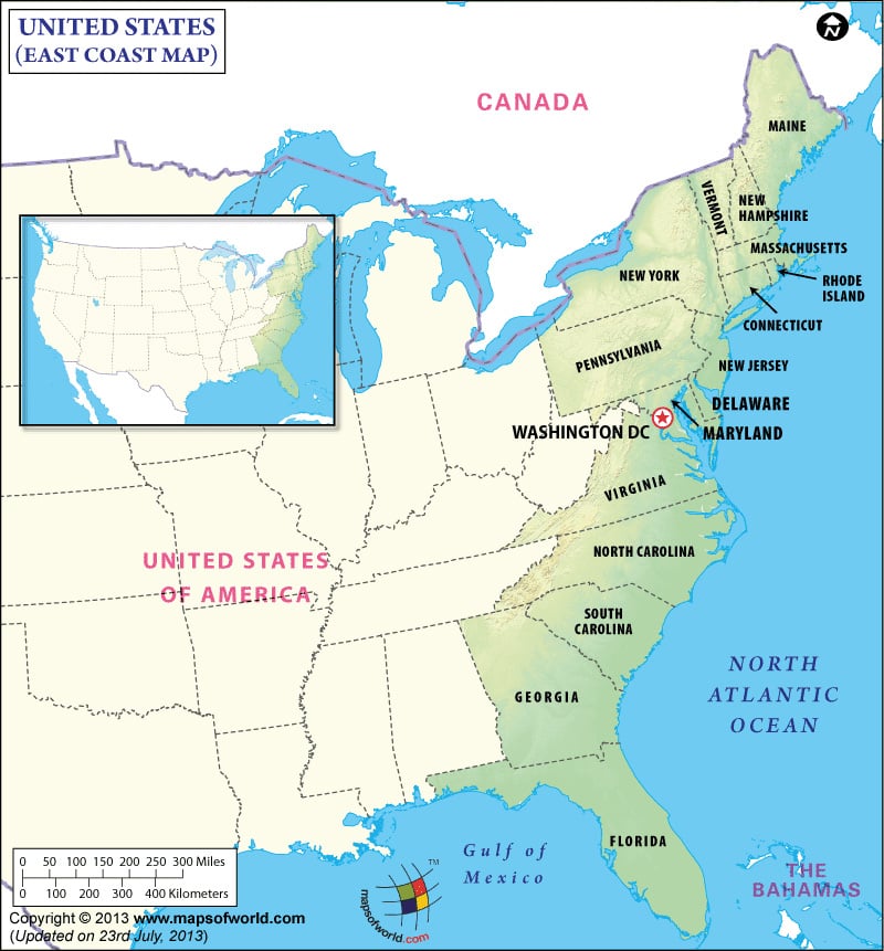 East Coast Map Map Of East Coast East Coast States Usa Eastern Us