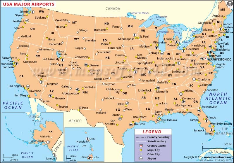 Us Airports Map Map Of Us Airports List Of Airports In States Of Usa