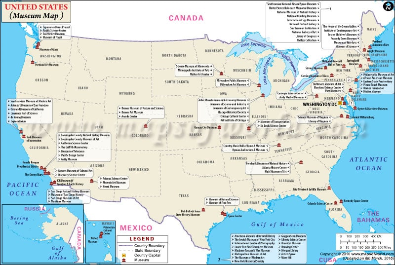 List Of Top Museums In Us Usa Museums Map