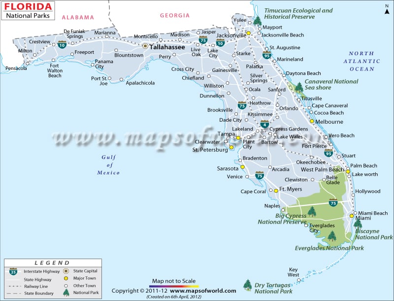 Florida National Parks Map List Of National Parks In Florida