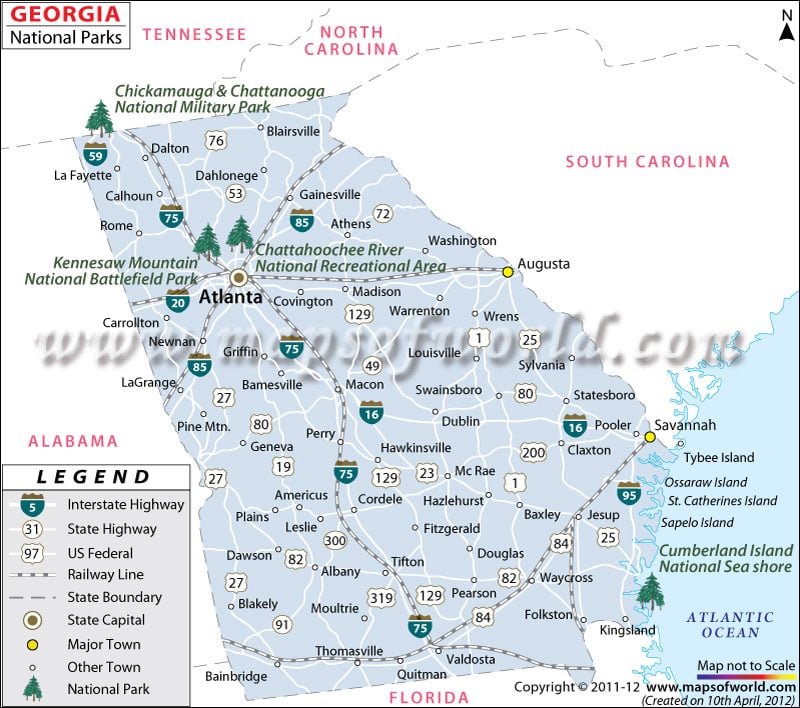 Georgia National Parks Map List Of National Parks In Georgia