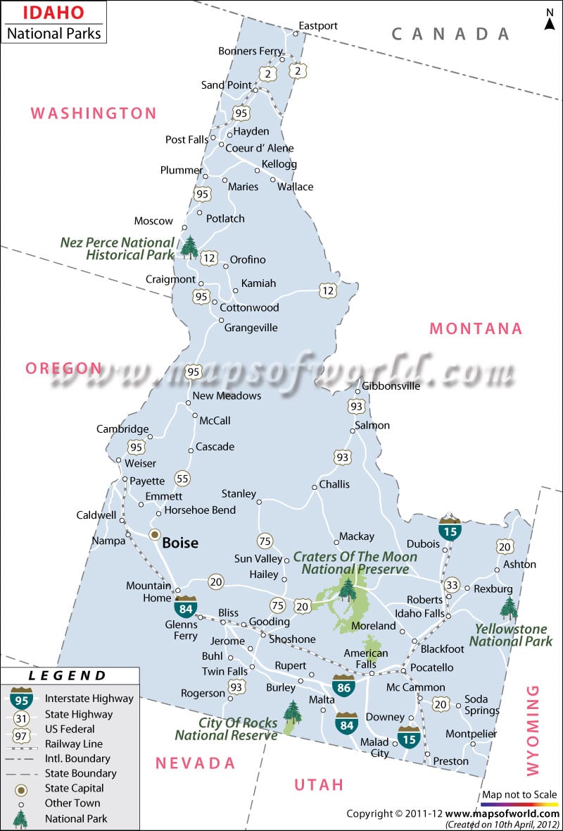 Idaho National Parks Map