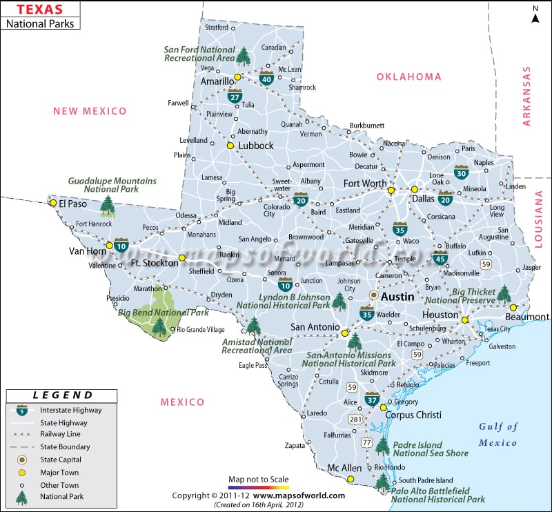 Texas National Parks Map List Of National Parks In Texas