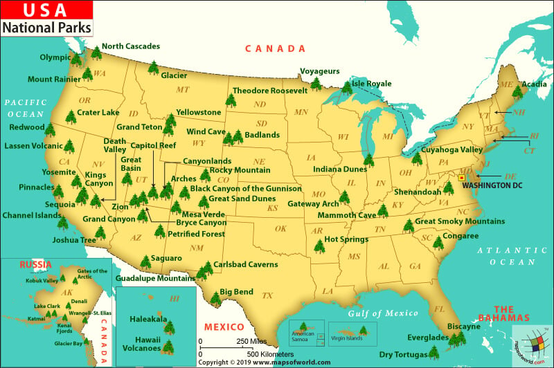 Us National Parks Map List Of National Parks In The Us