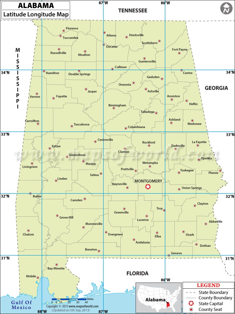 Alabama Latitude And Longitude Map