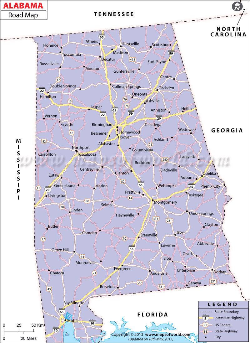 Alabama Road Map