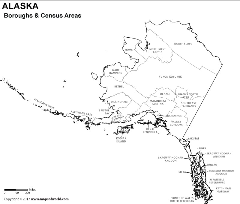 Black And White Alaska Borough Map For Kids To Color