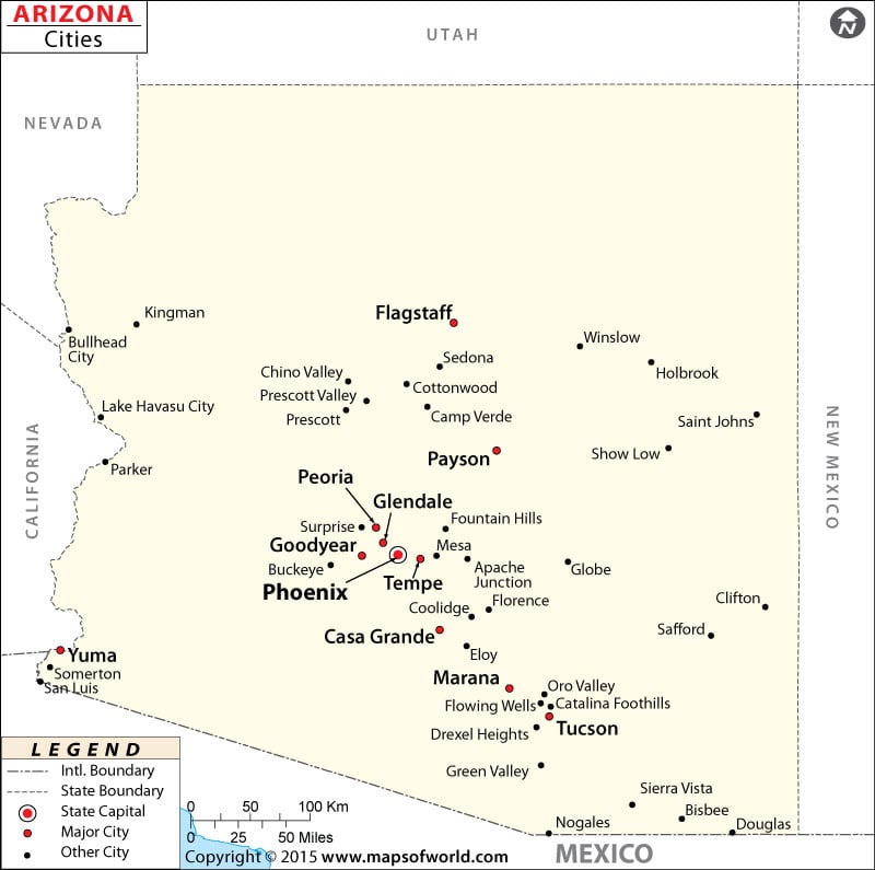 Arizona Cities Map Cities In Arizona Az