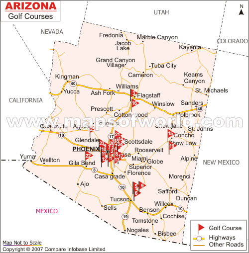 Arizona Golf Courses Map Golf Courses In Arizona