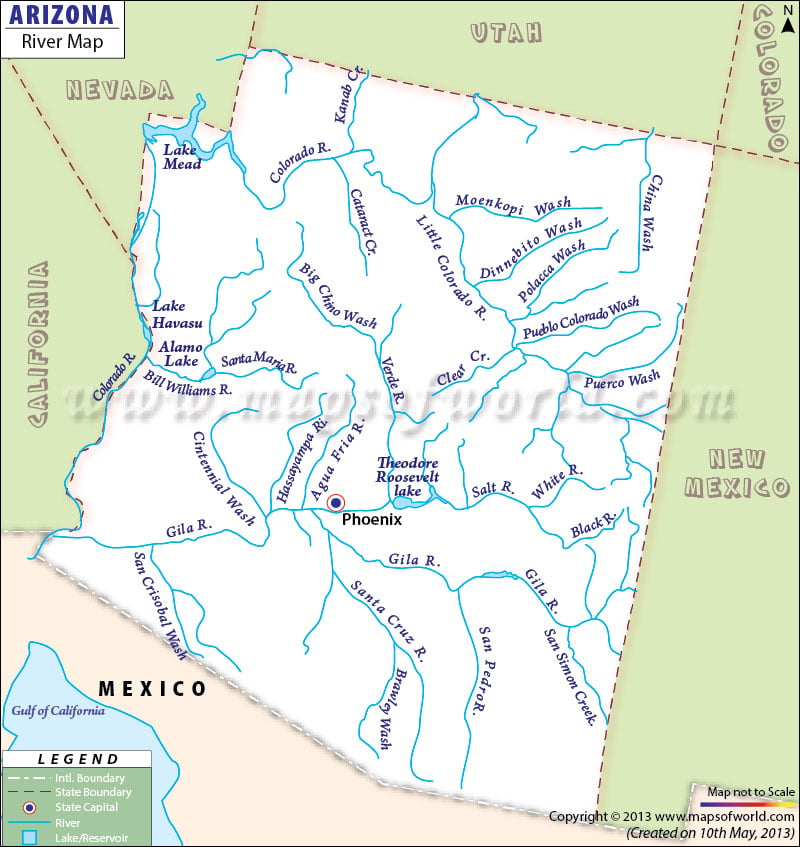 Rivers In Arizona Map Arizona Rivers Map