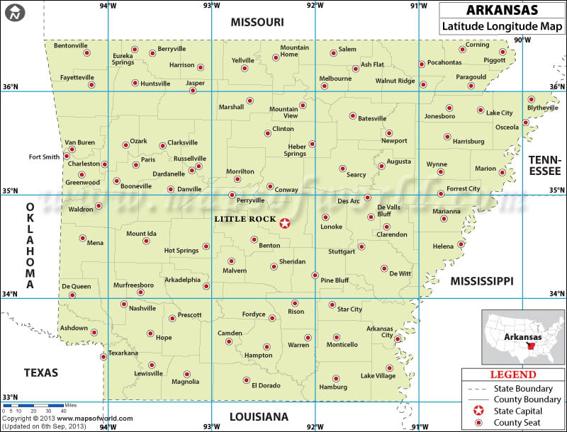 Arkansas Latitude And Longitude Map Arkansas Lat Long