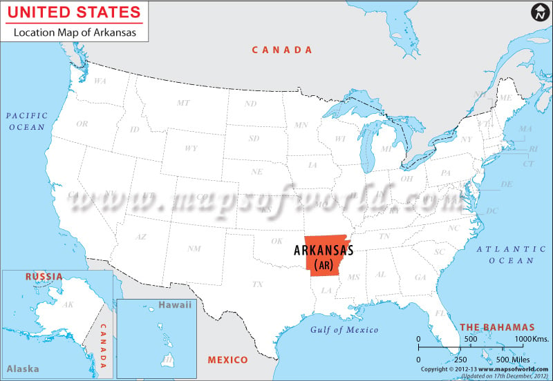 Map of USA Depicting Location of Arkansas