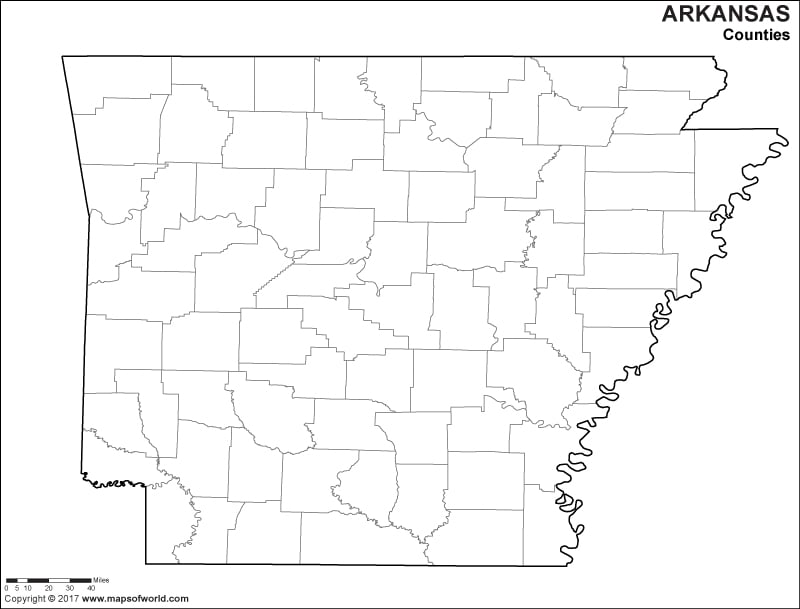 Blank Arkansas County Map For Kids To Color