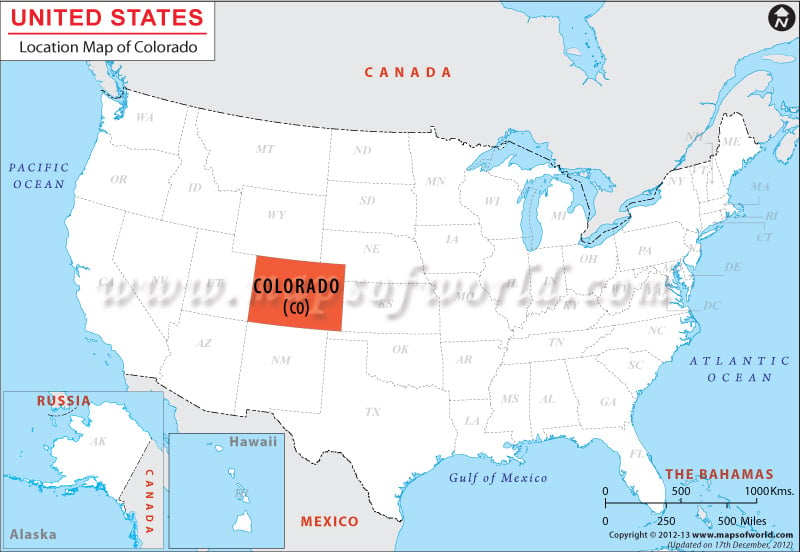 Map of USA Depicting Location of Colorado