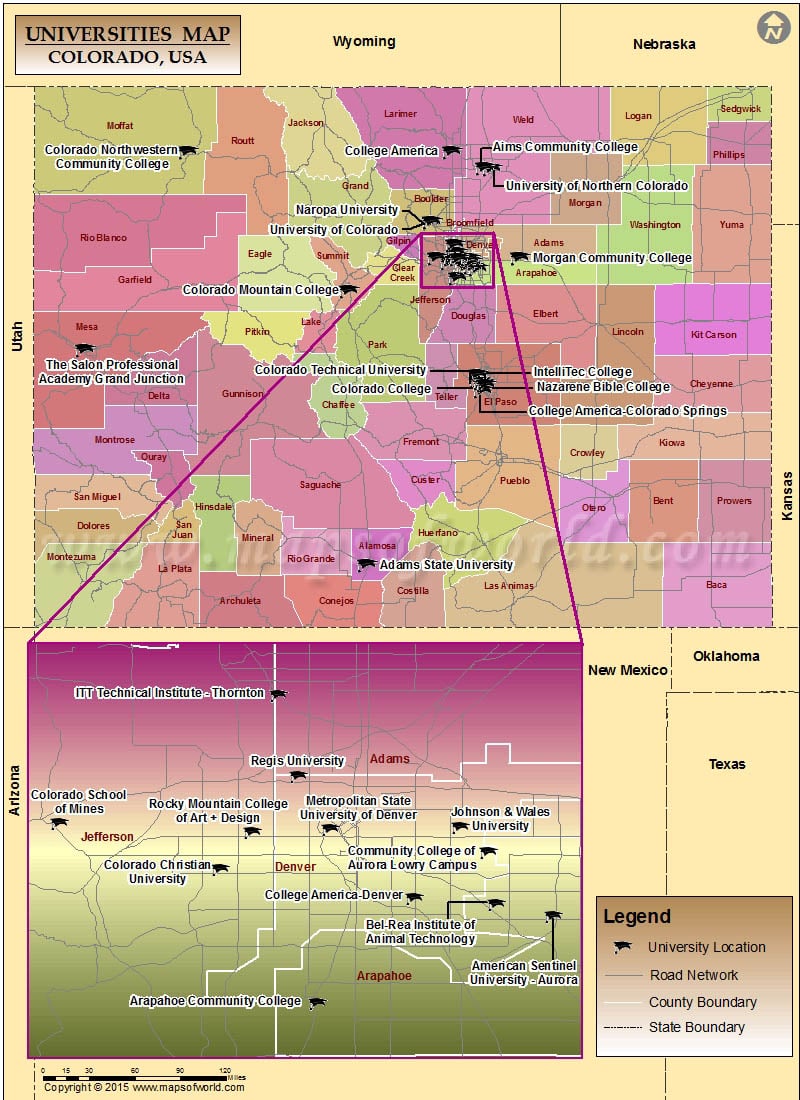 List Of Universities In Colorado Map Of Colorado Universities And