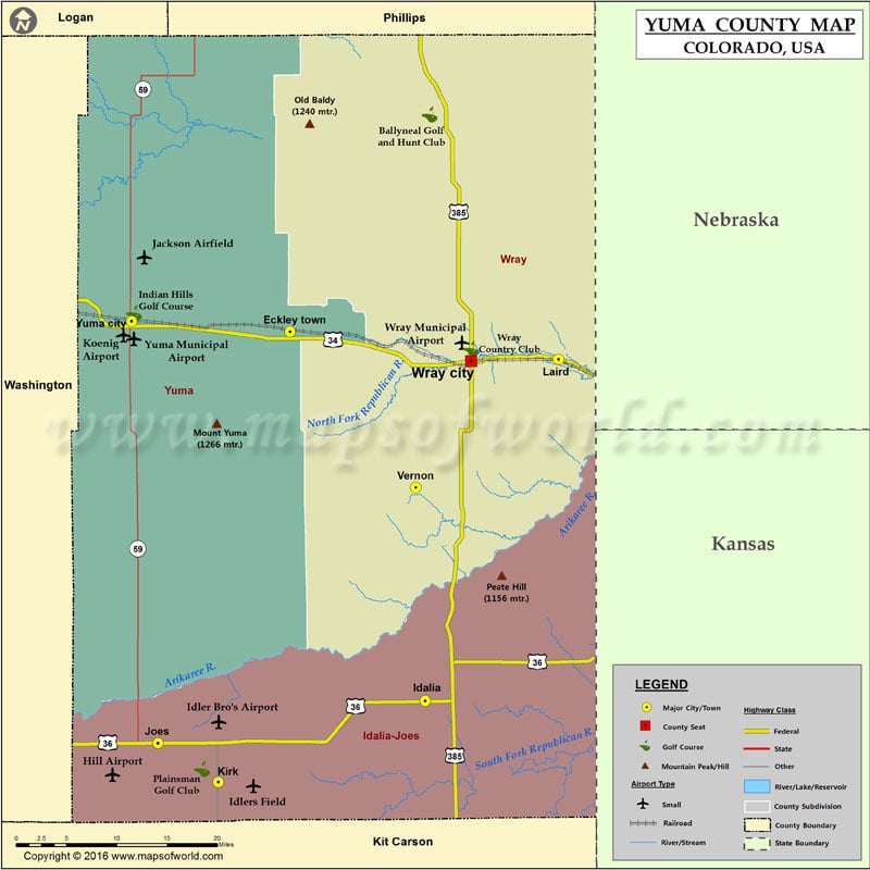 Map of Yuma County, CO