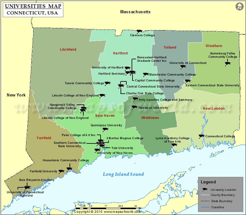 List Of Universities In Connecticut Map Of Colleges And