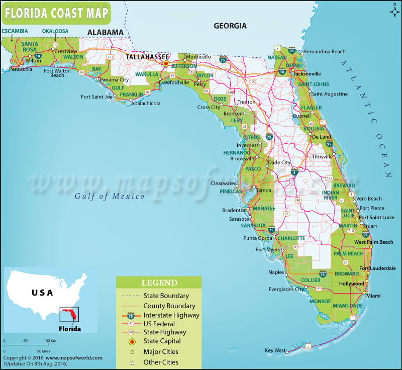 Florida Coast Map Map Of Florida Coast
