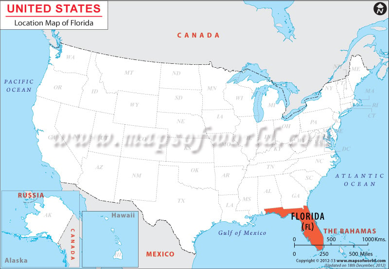 Map of USA Depicting Location of Florida